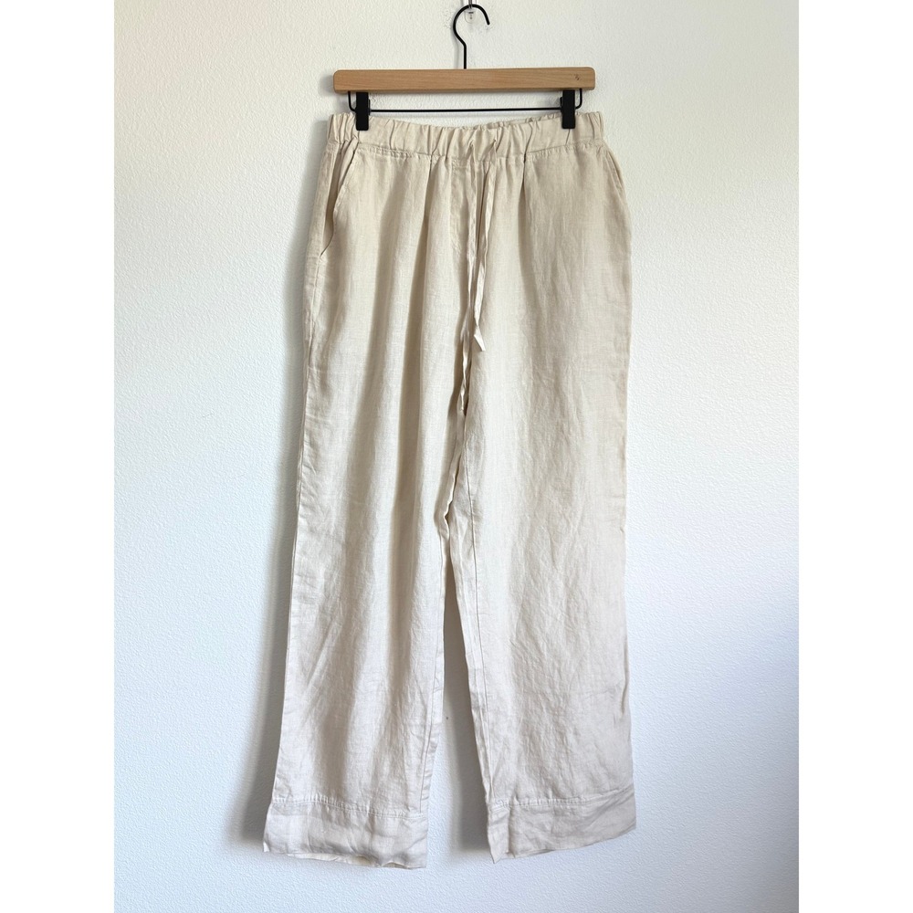 Parachute Linen Pants Large Beige Coastal Minimalist Relaxed Wide Leg Drawstring